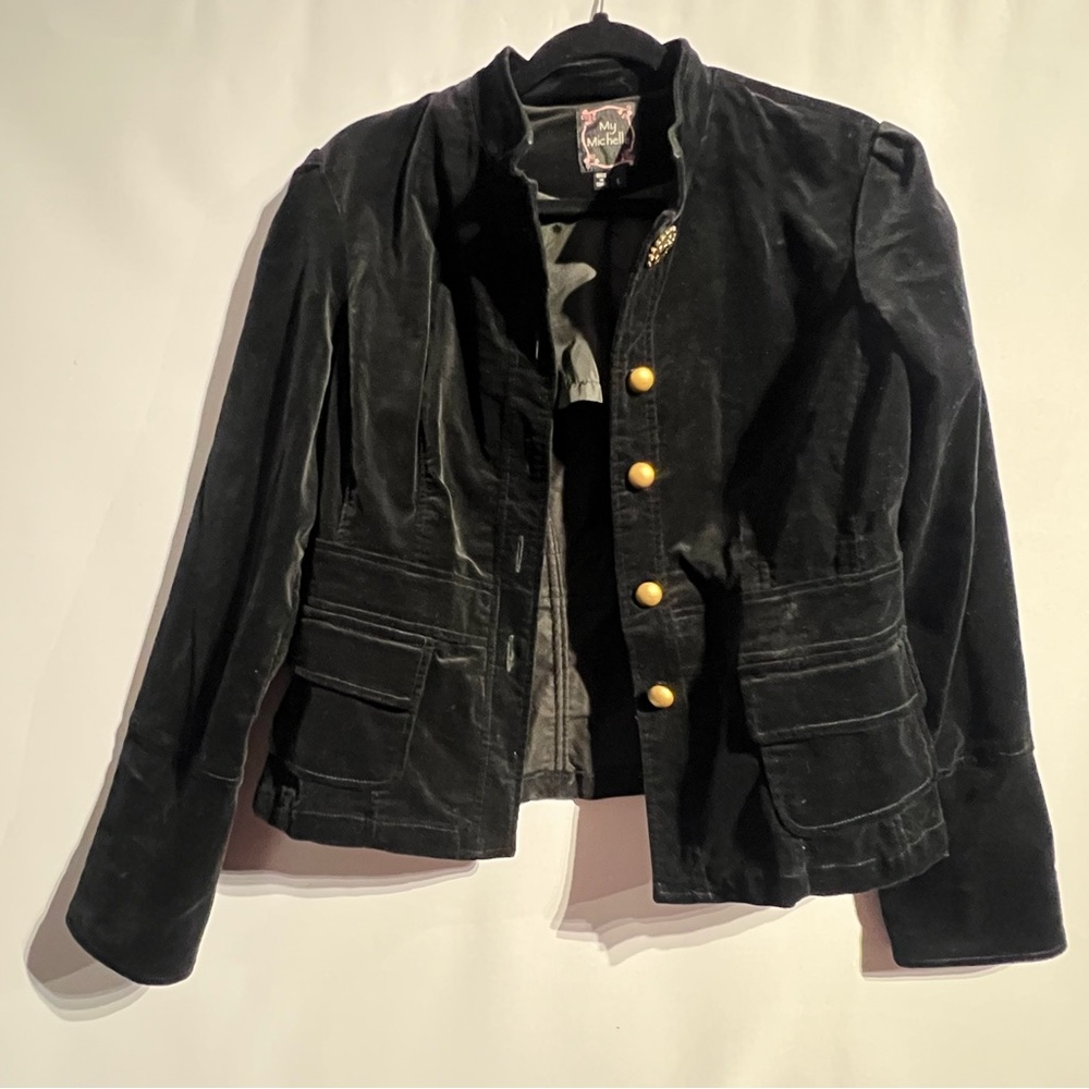 My Michelle Black Velvet Blazer with Gold Buttons